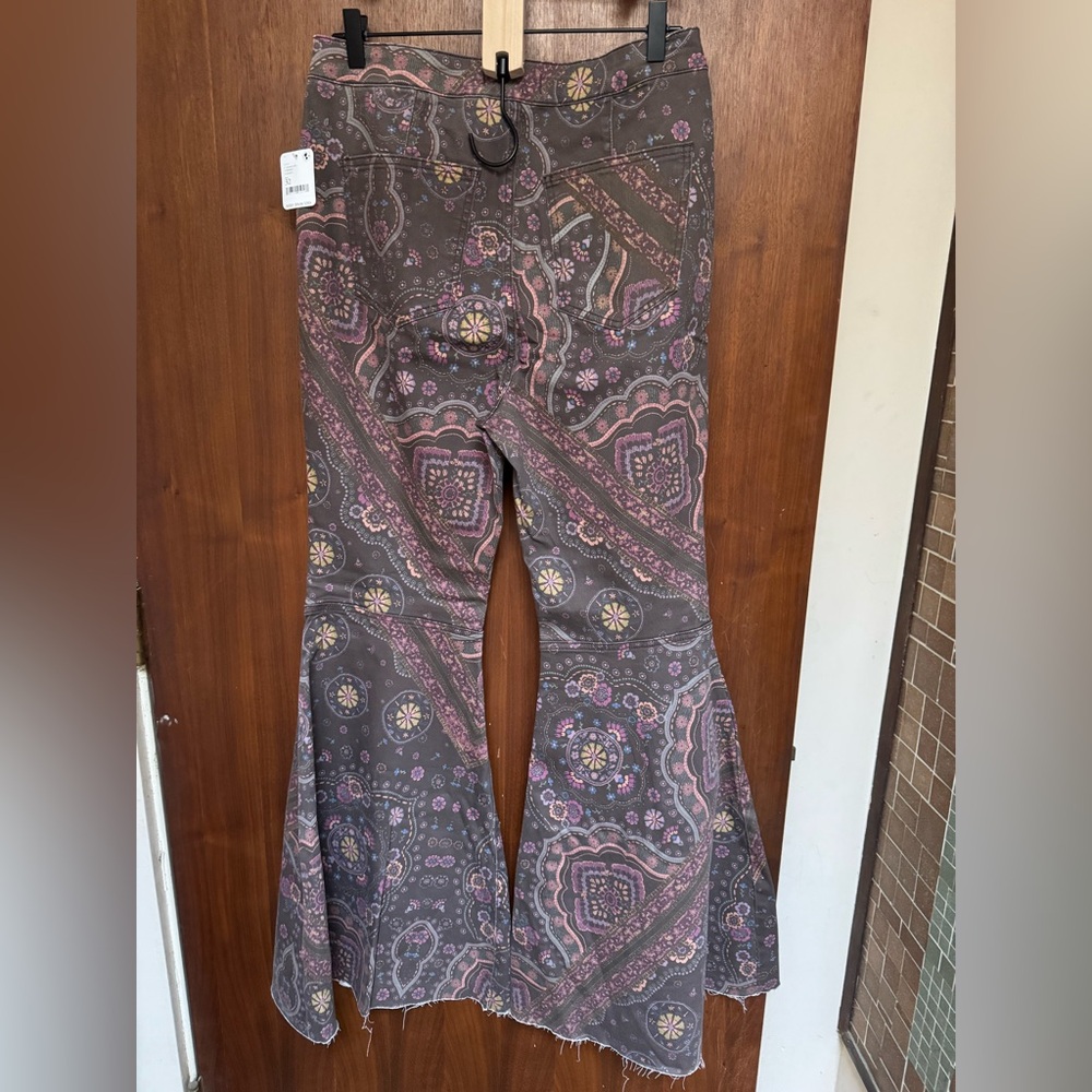 Free People Paisley Flare Jeans in Chocolate combo - Picture 2 of 5